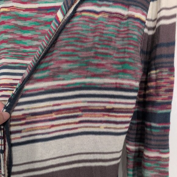 BKE Hooded Duster Cardigan Womens Size Medium Colorful Stripe Lightweight Boho - Picture 3 of 9